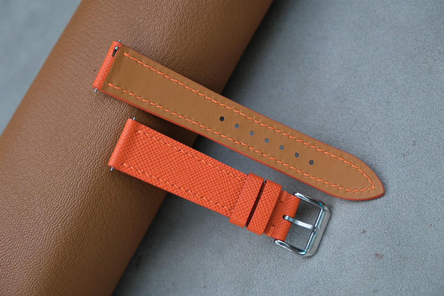 Orange Saffiano Leather Watch Strap