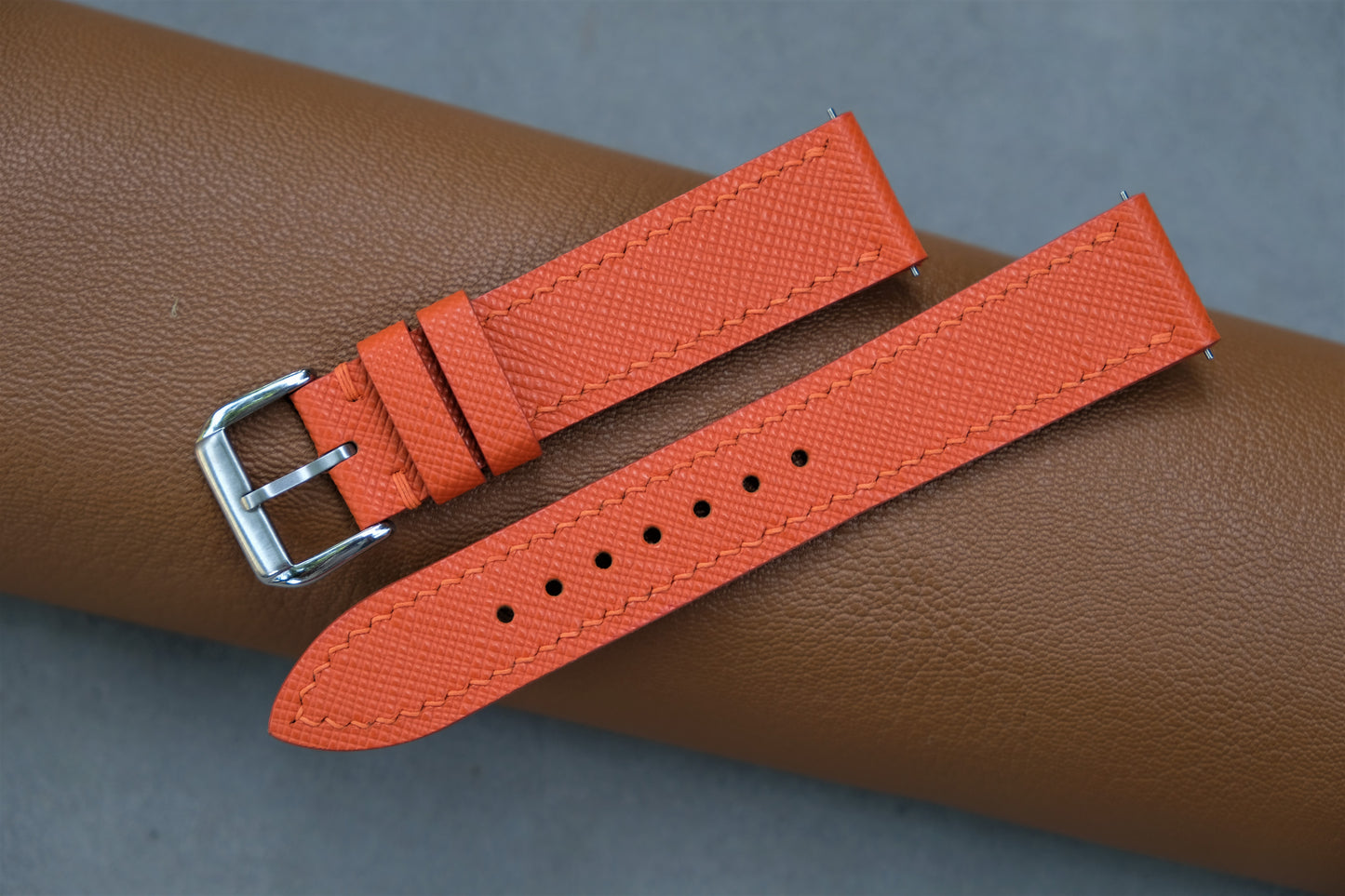 Orange Saffiano Leather Watch Strap