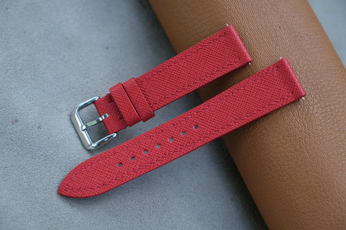 Red Saffiano Leather Watch Strap