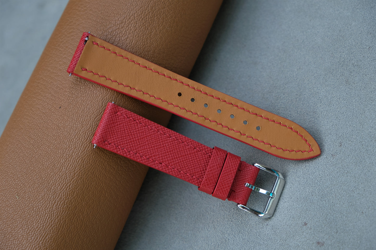 Red Saffiano Leather Watch Strap