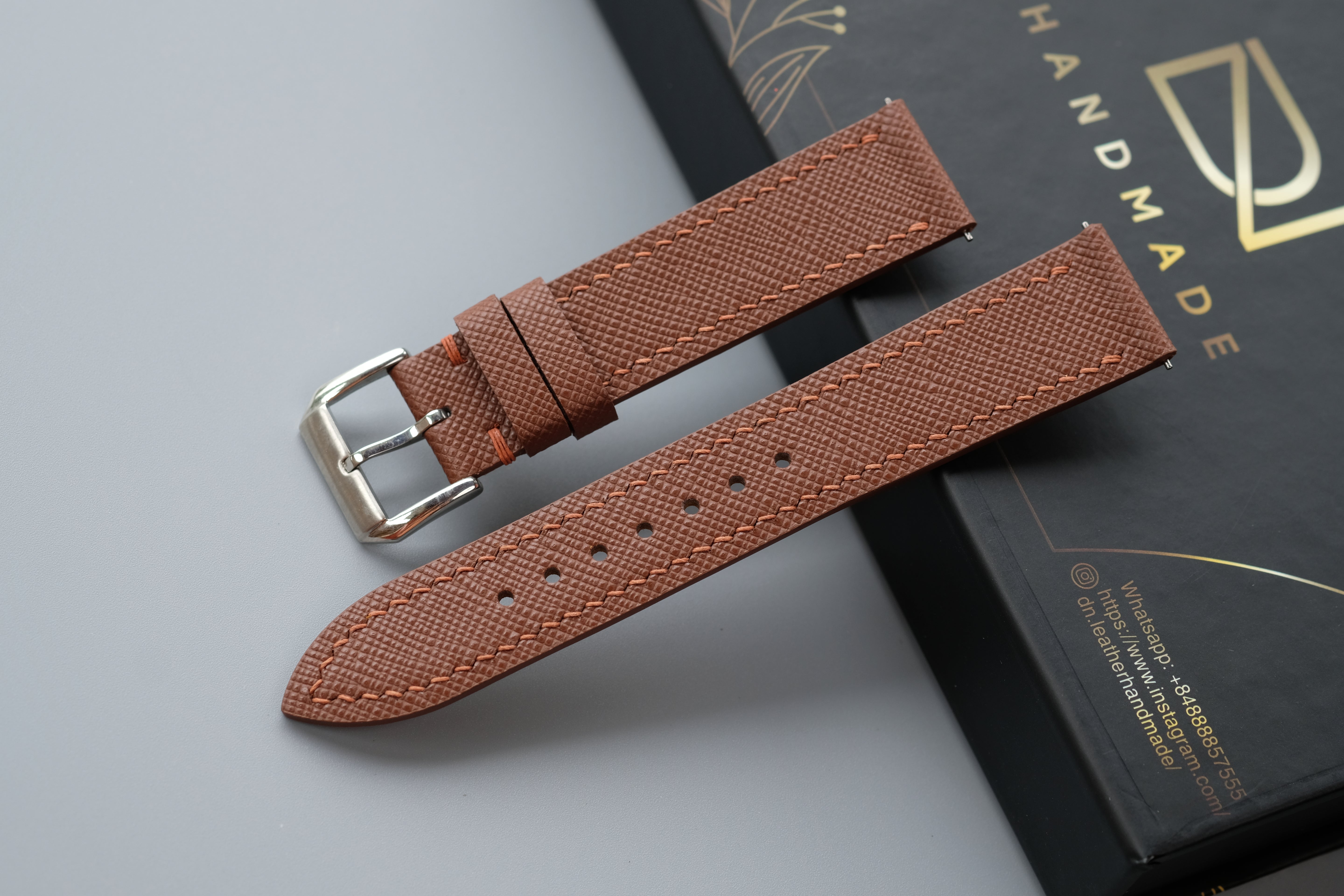 Brown Saffiano Leather Watch Strap – Custom Sizes 10mm to 26mm