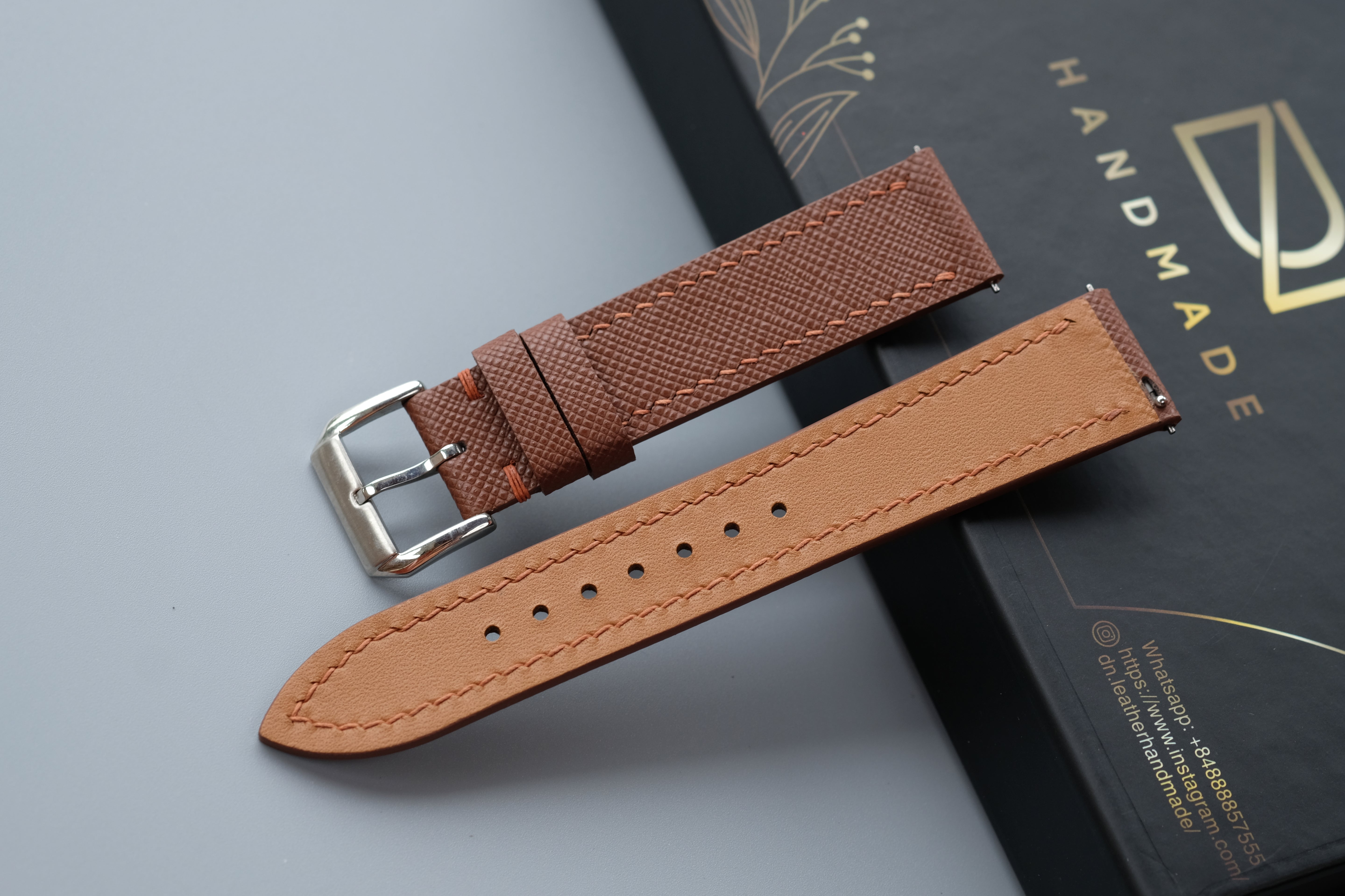 Brown Saffiano Leather Watch Strap – Custom Sizes 10mm to 26mm