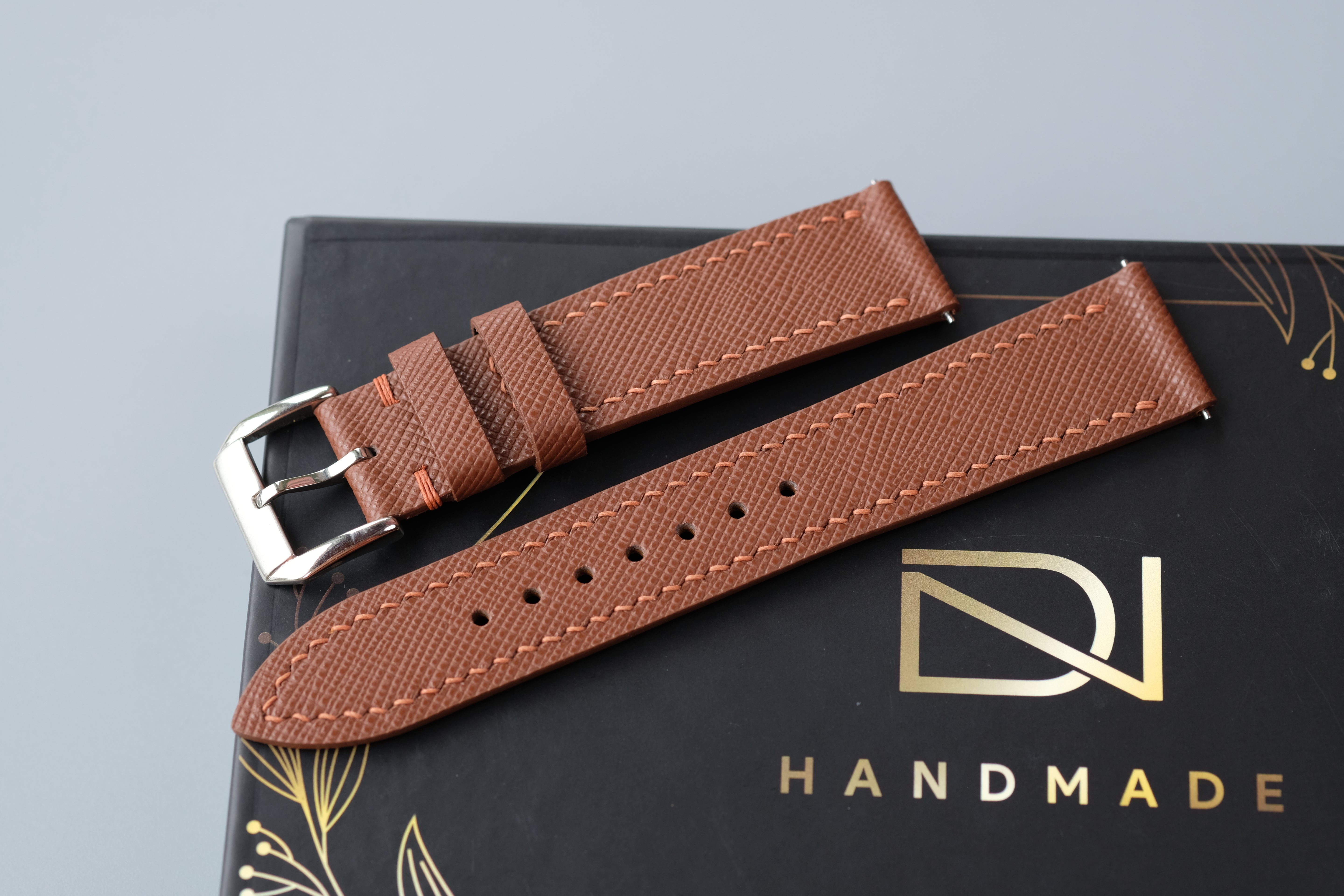 Brown Saffiano Leather Watch Strap – Custom Sizes 10mm to 26mm