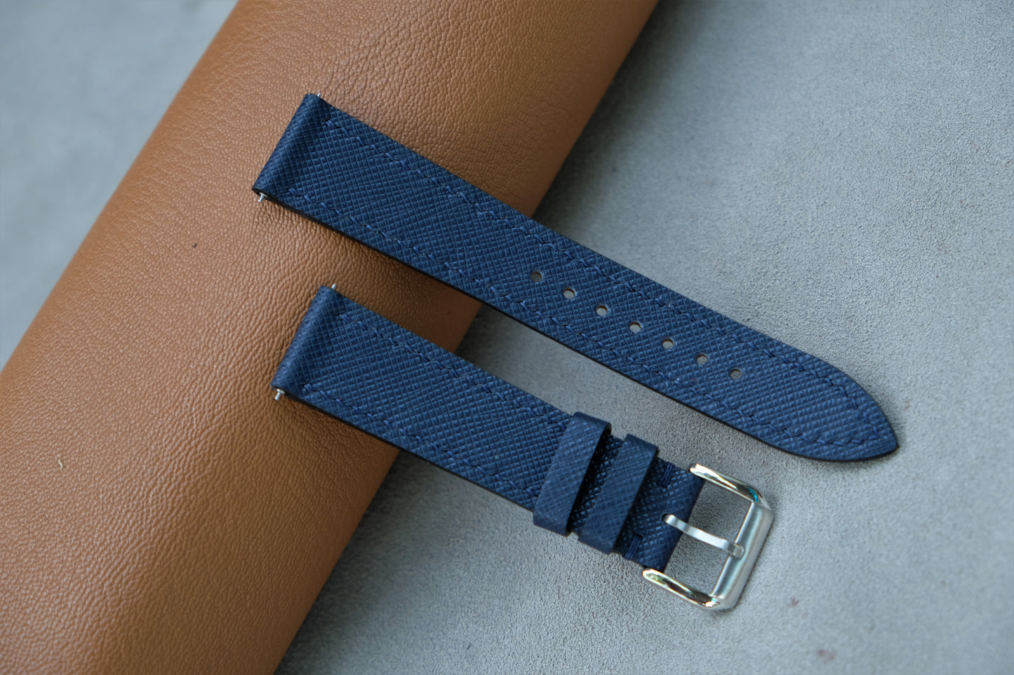 Dark Blue Saffiano Leather Watch Strap