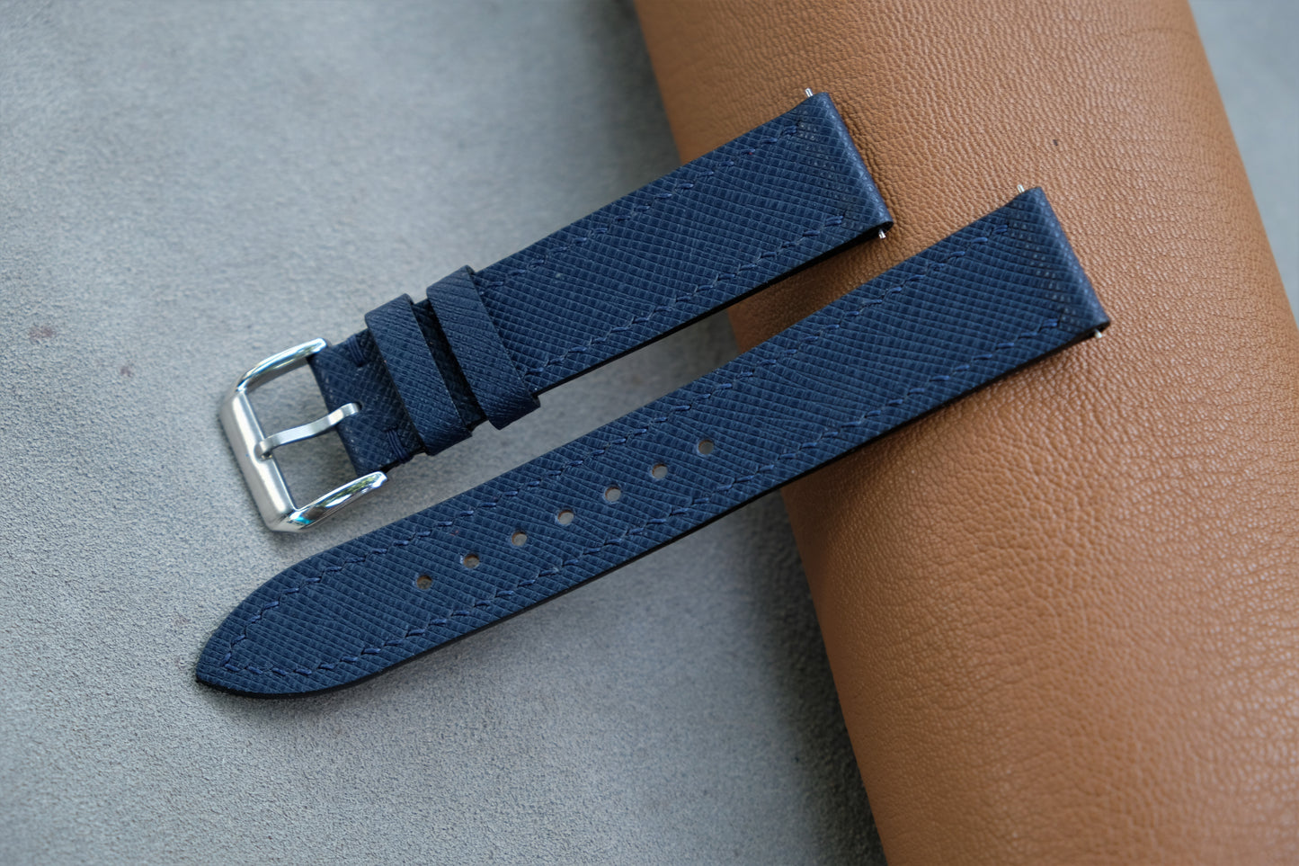 Dark Blue Saffiano Leather Watch Strap