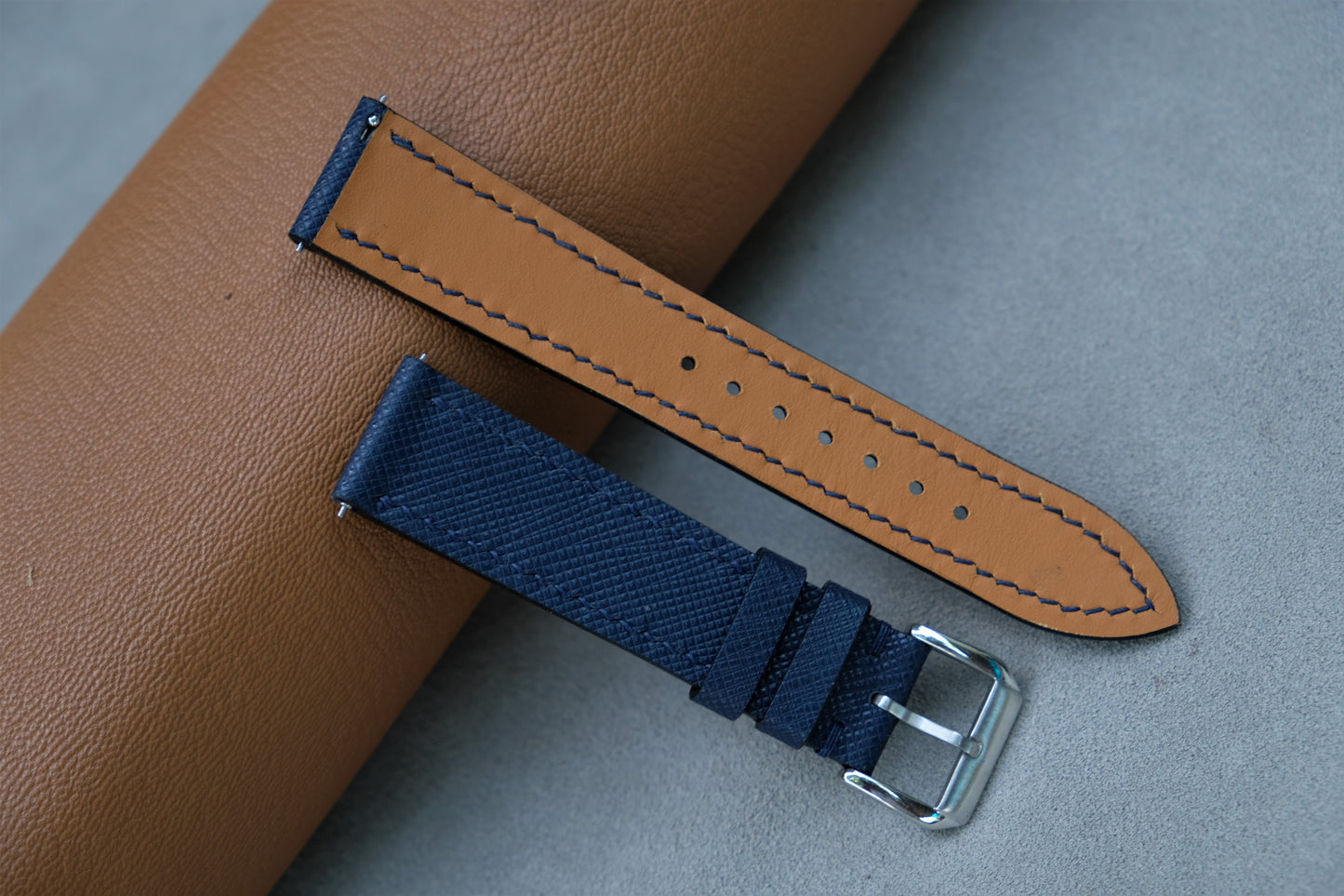 Dark Blue Saffiano Leather Watch Strap