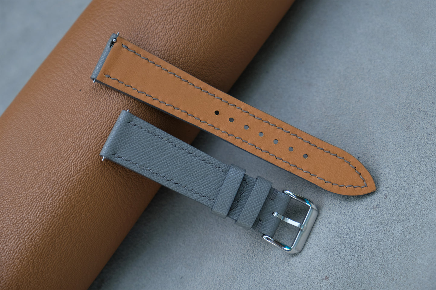 Gray Saffiano Leather Watch Strap