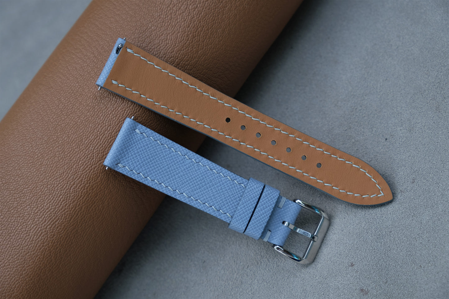 Light Blue Saffiano Leather Watch Strap