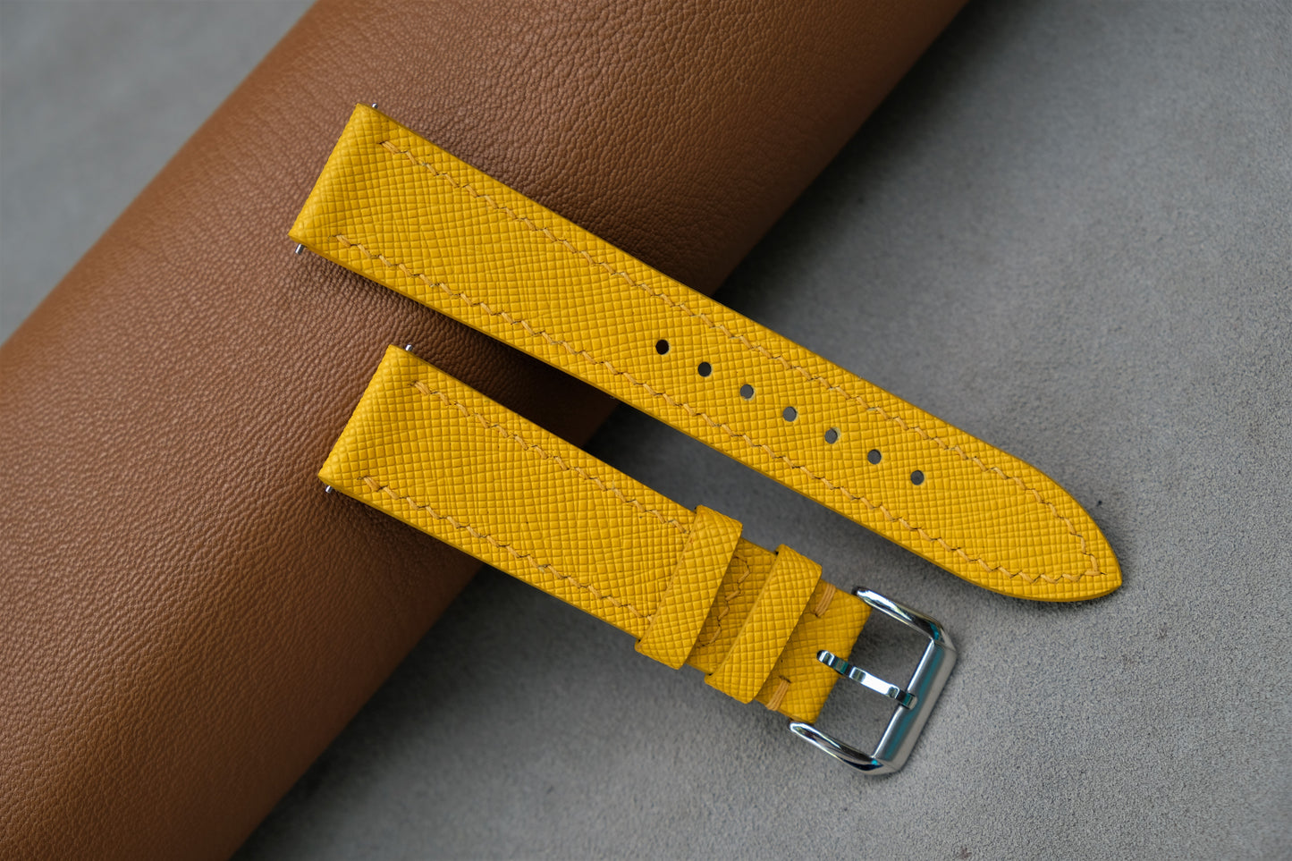 Yellow Saffiano Leather Watch Strap