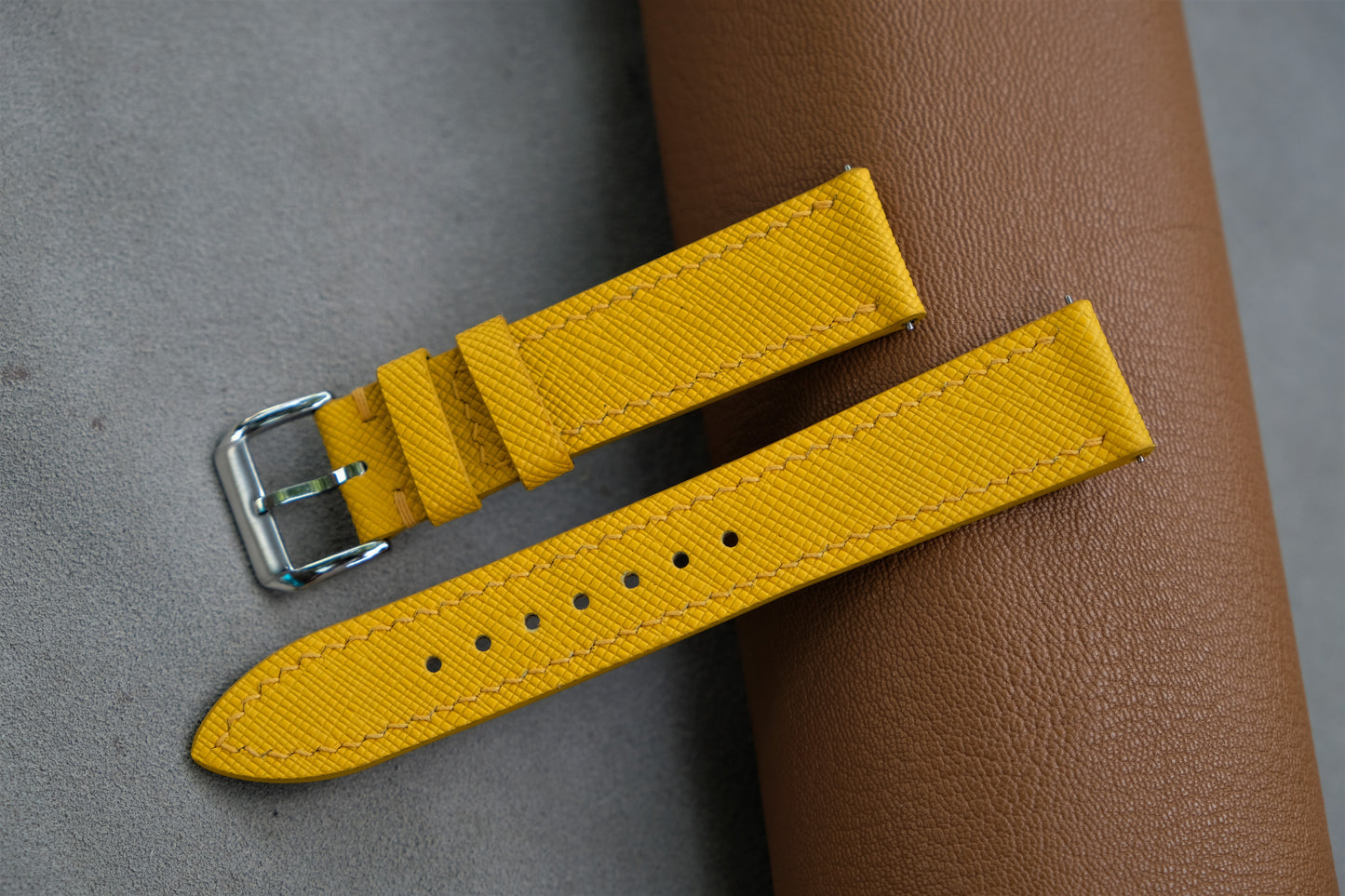 Yellow Saffiano Leather Watch Strap