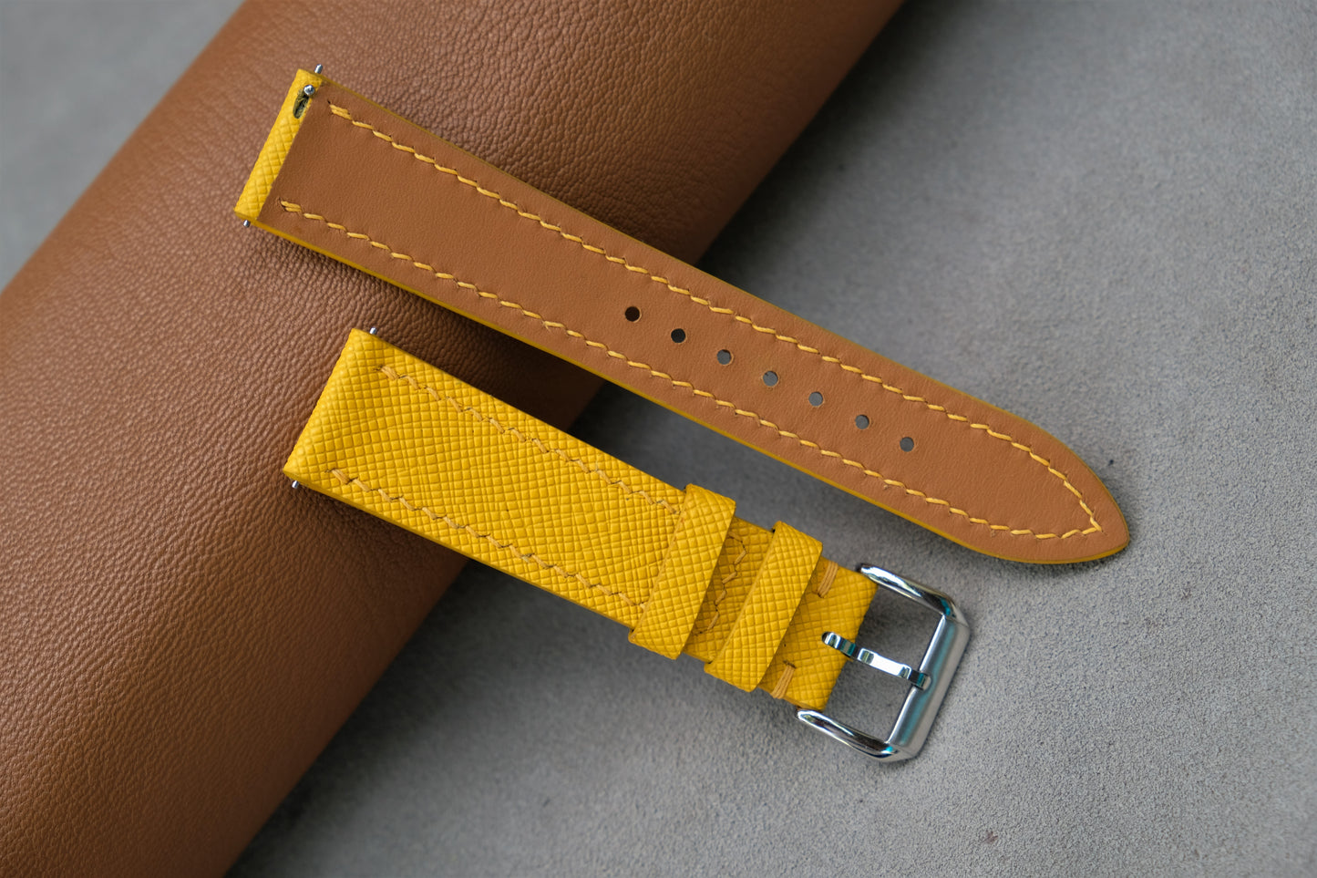 Yellow Saffiano Leather Watch Strap