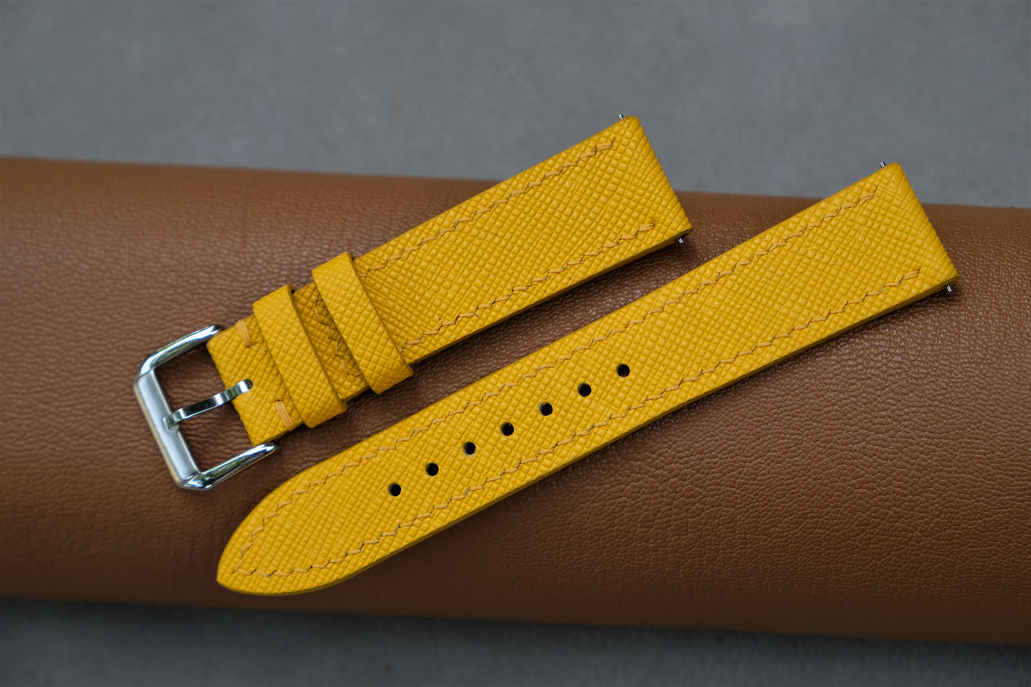 Yellow Saffiano Leather Watch Strap