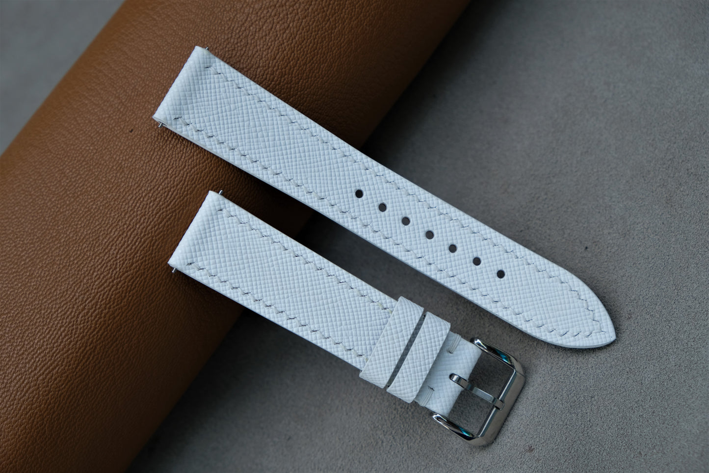 White Saffiano Leather Watch Strap