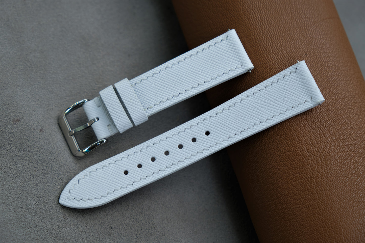 White Saffiano Leather Watch Strap