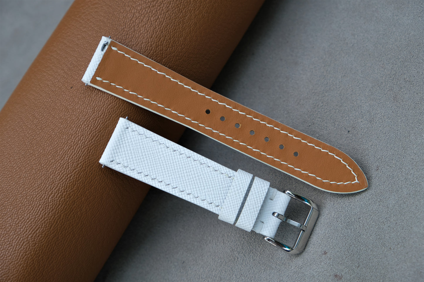 White Saffiano Leather Watch Strap