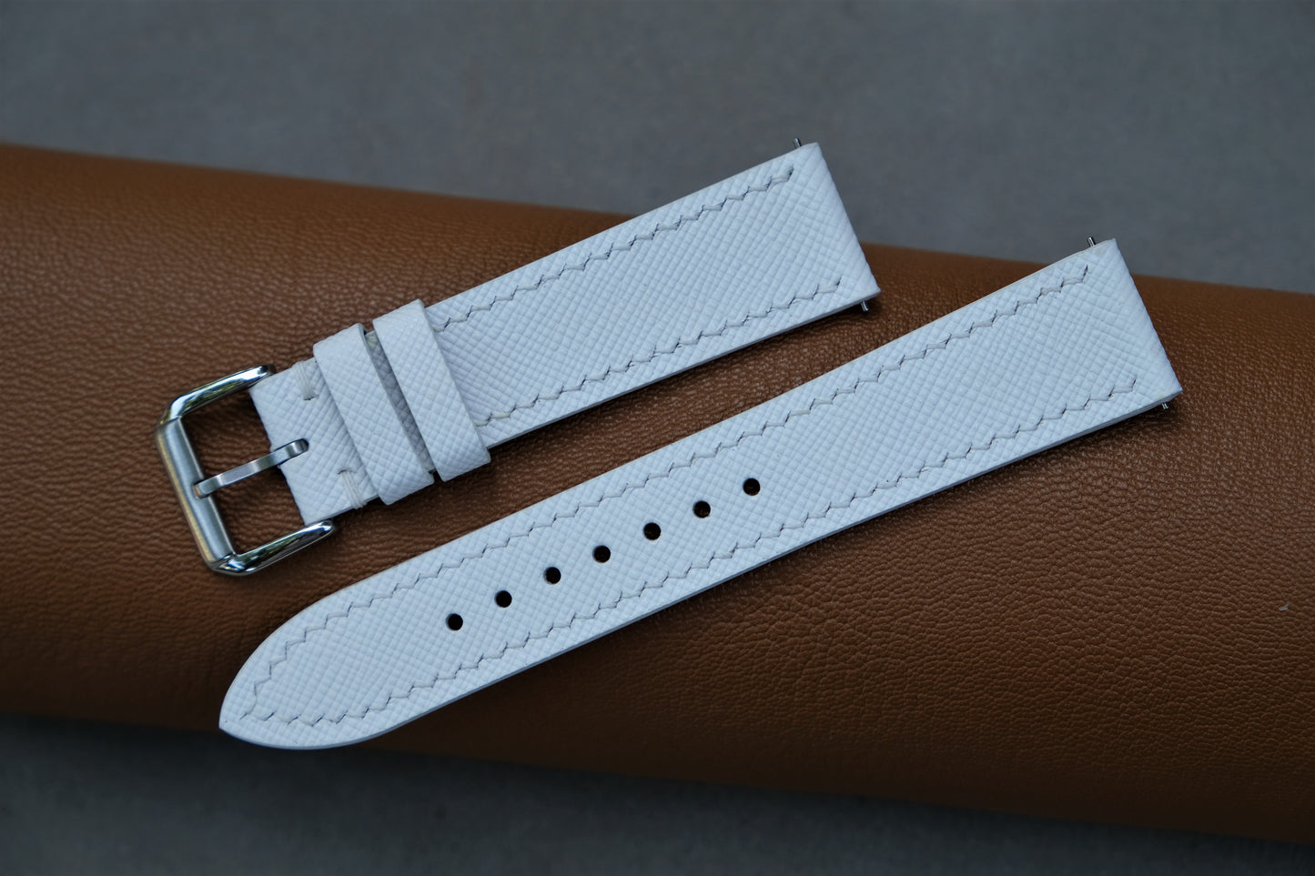 White Saffiano Leather Watch Strap