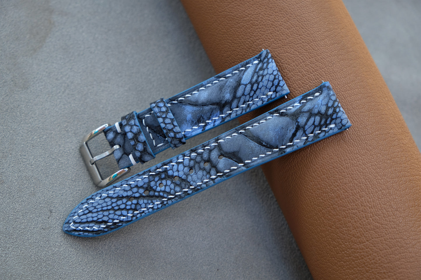 Nubuck Blue Ostrich Leather Watch Strap