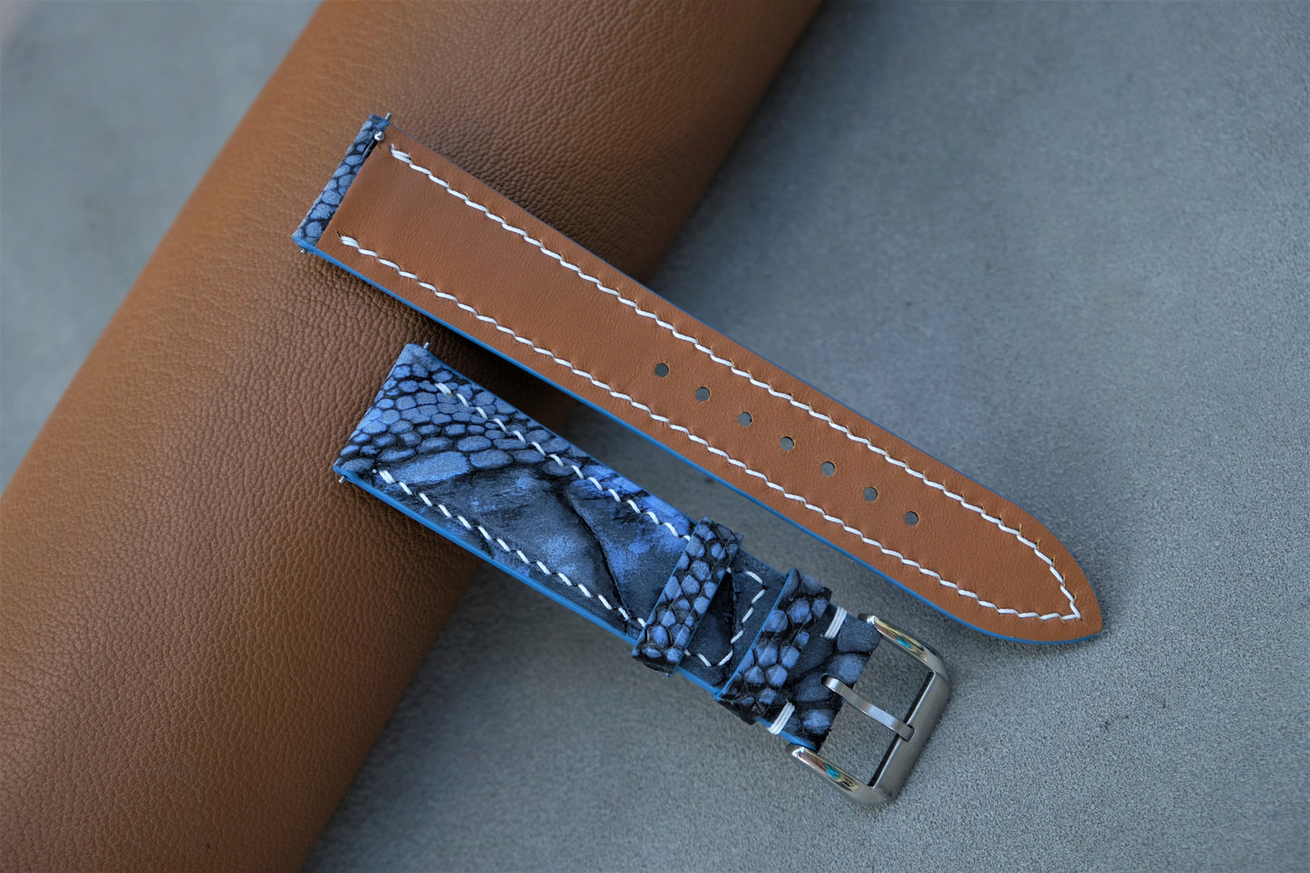 Nubuck Blue Ostrich Leather Watch Strap