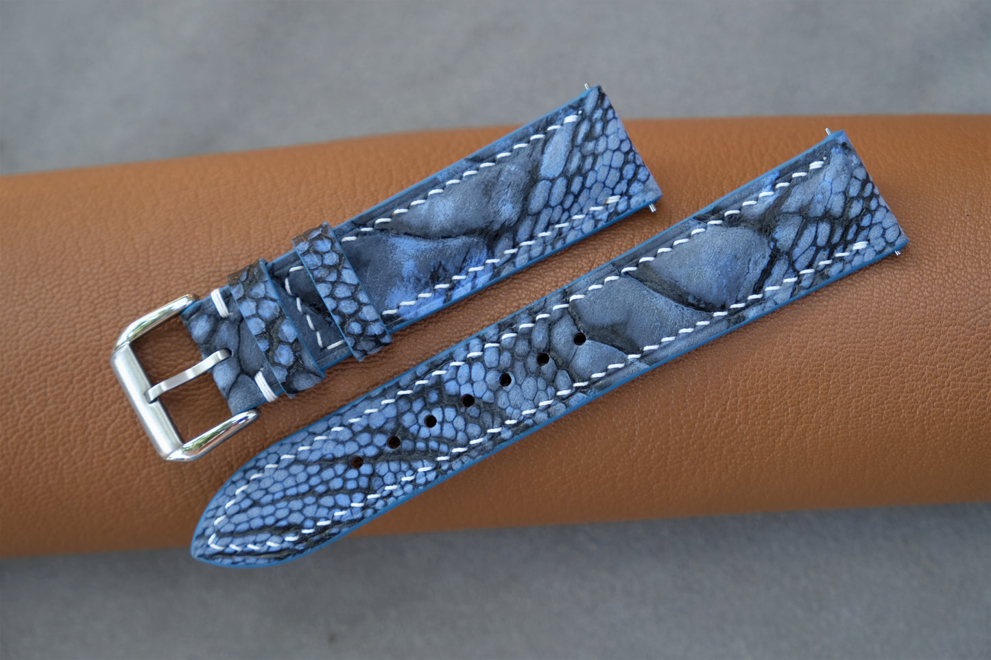 Nubuck Blue Ostrich Leather Watch Strap