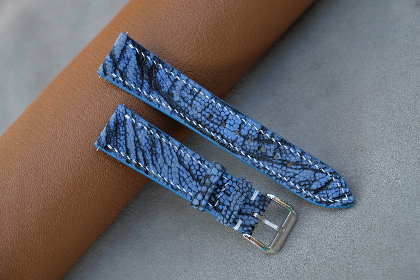 Nubuck Blue Ostrich Leather Watch Strap