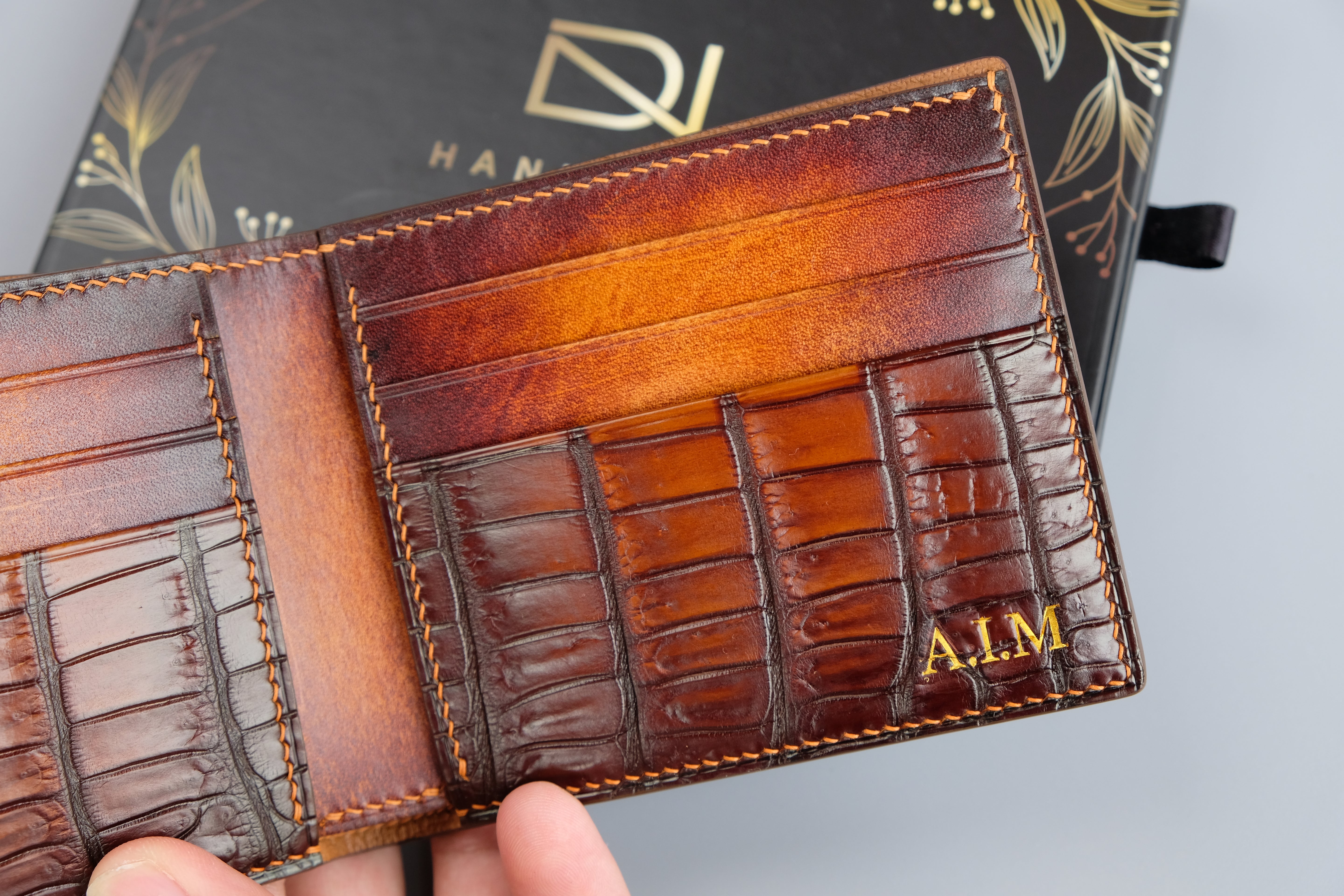 Made-to-Order Alligator Leather Wallet – Handcrafted with Patina Finish