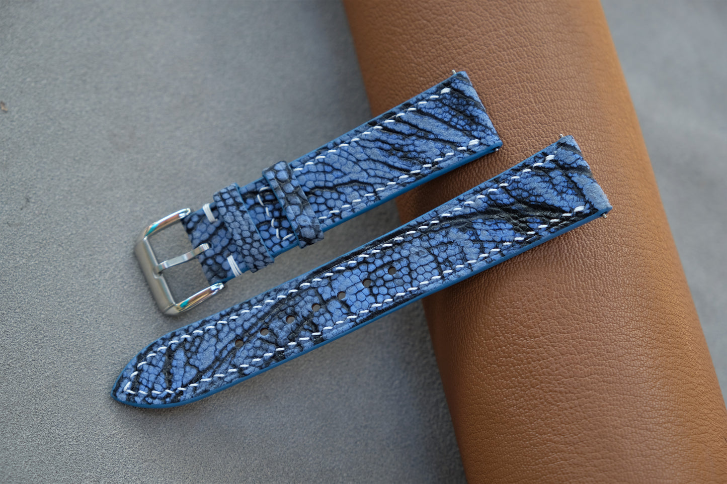 Nubuck Blue Ostrich Leather Watch Strap