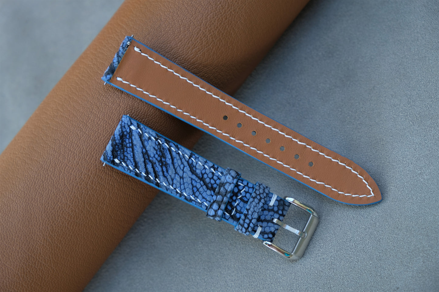 Nubuck Blue Ostrich Leather Watch Strap