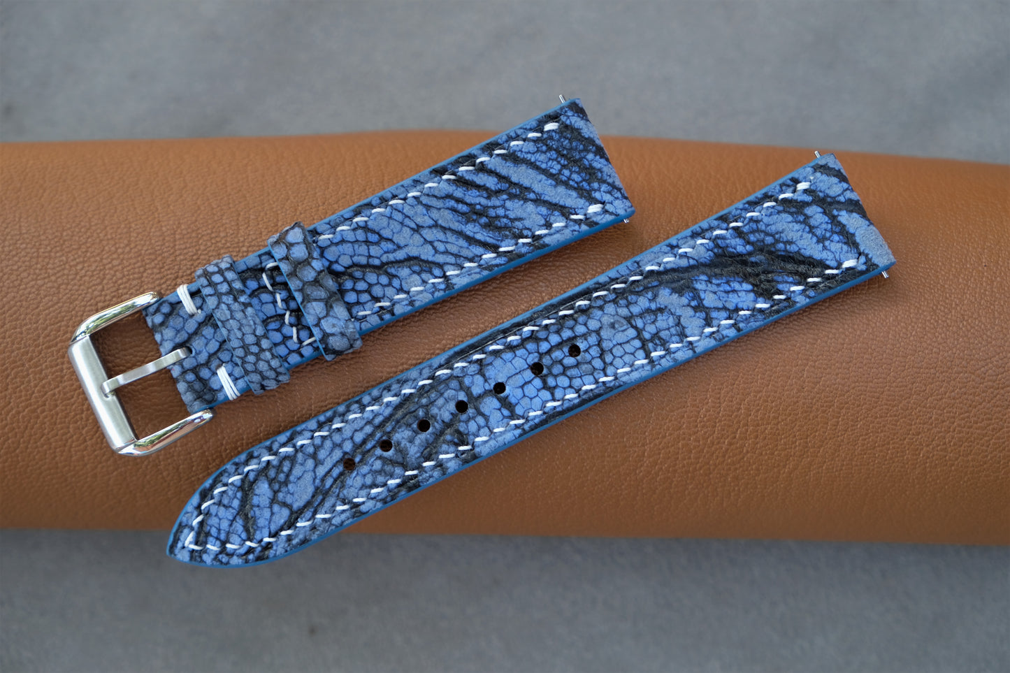 Nubuck Blue Ostrich Leather Watch Strap