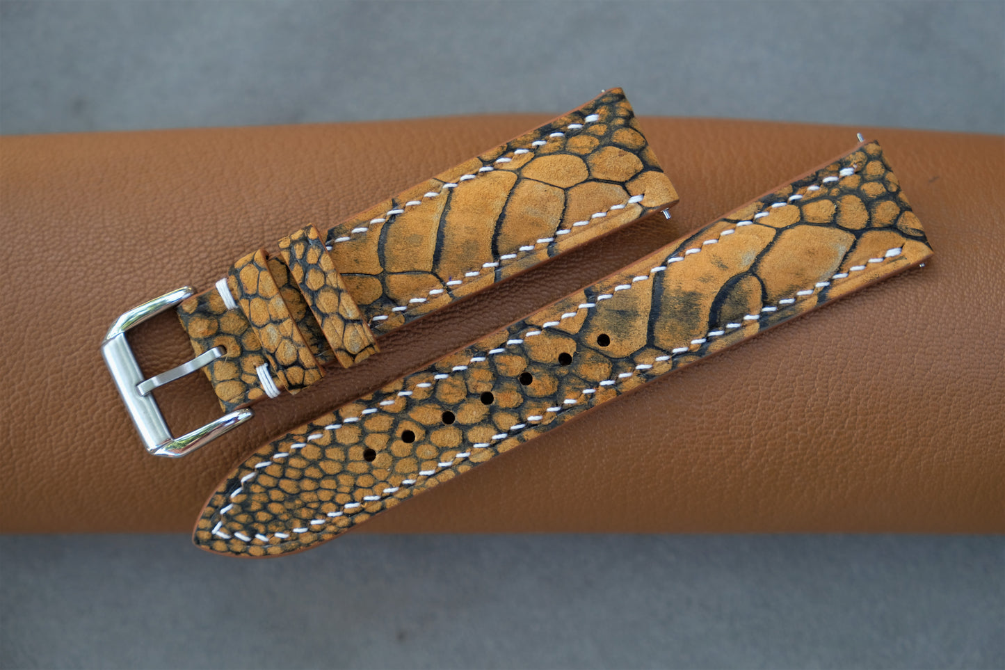 Yellow Nubuck Ostrich Leather Watch Strap