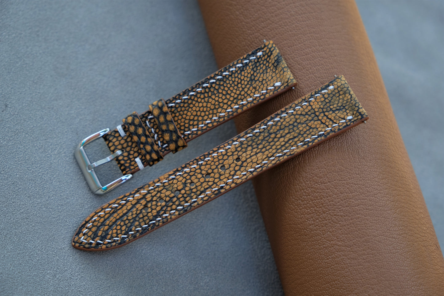 Yellow Nubuck Ostrich Leather Watch Strap