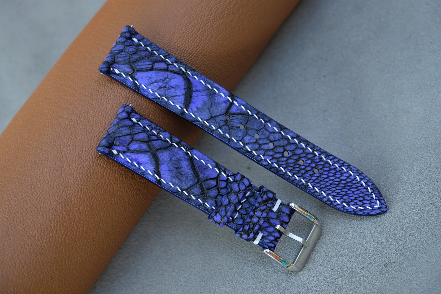 Blue Nubuck Ostrich Leather Watch Strap