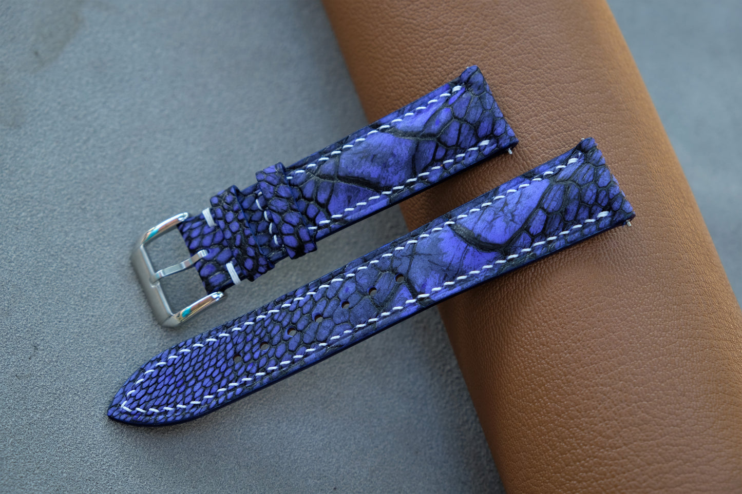 Blue Nubuck Ostrich Leather Watch Strap