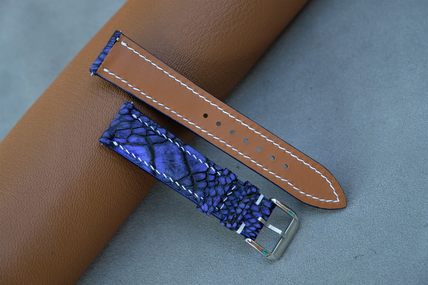 Blue Nubuck Ostrich Leather Watch Strap