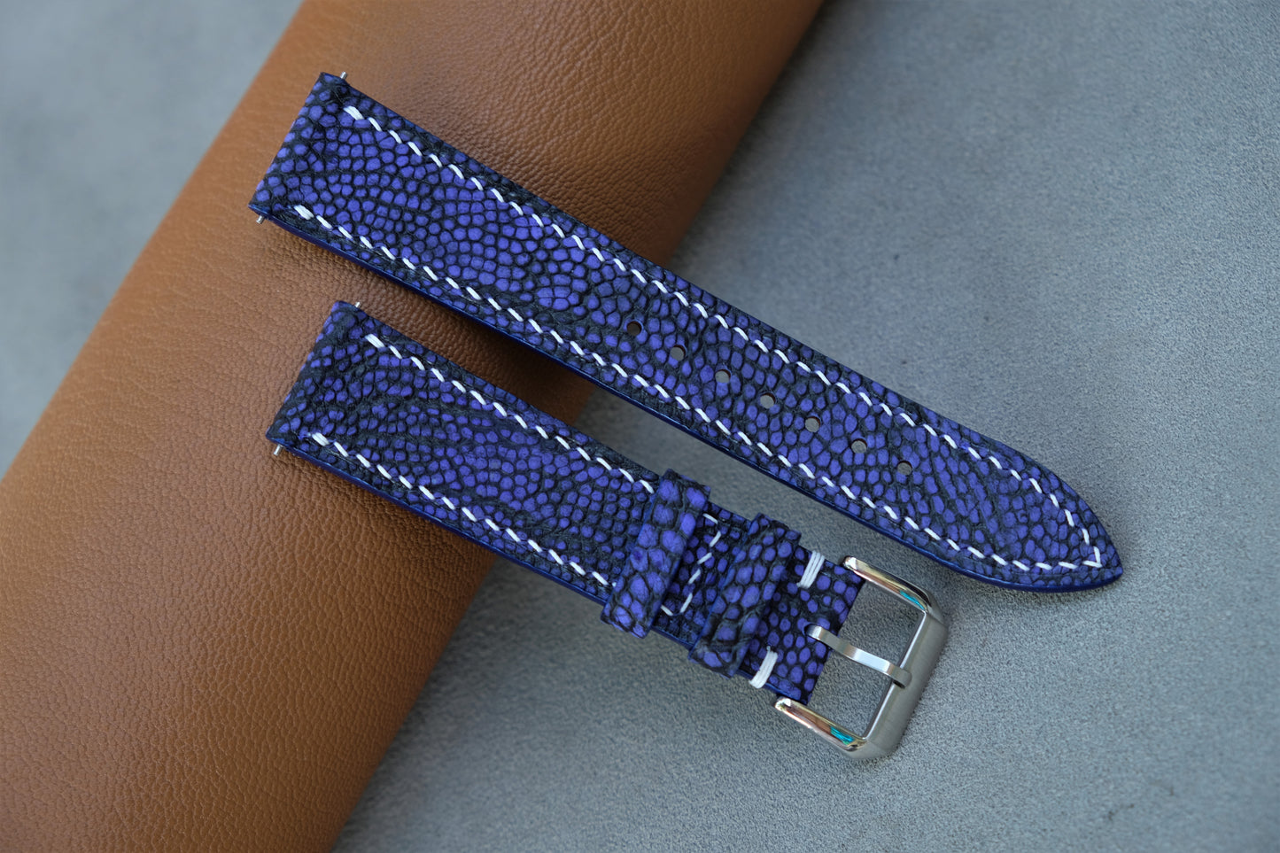 Blue Nubuck Ostrich Leather Watch Strap