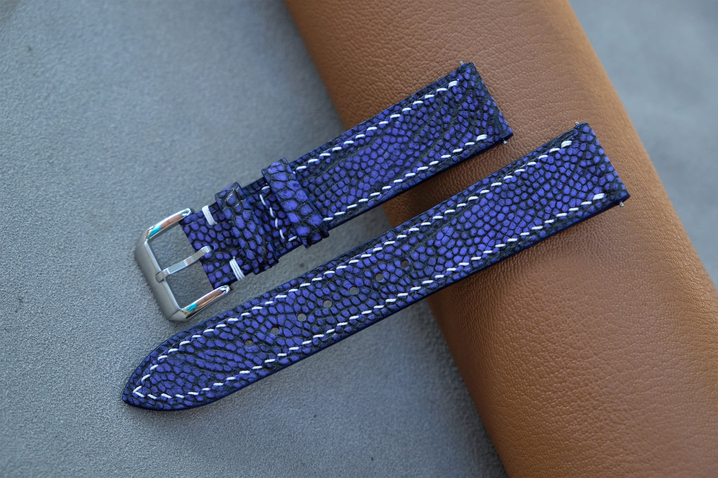 Blue Nubuck Ostrich Leather Watch Strap