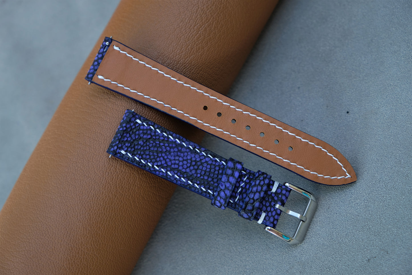 Blue Nubuck Ostrich Leather Watch Strap