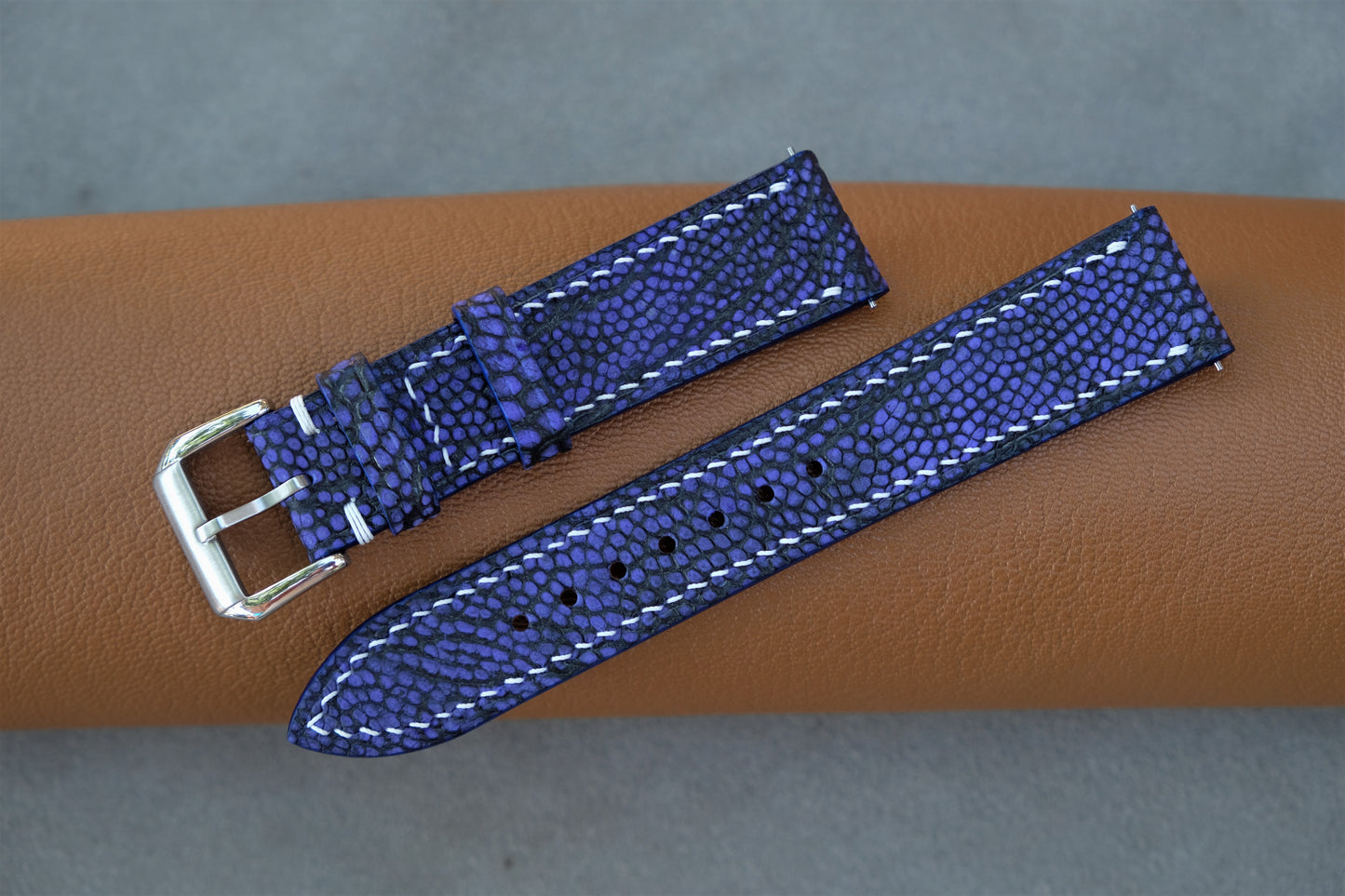 Blue Nubuck Ostrich Leather Watch Strap