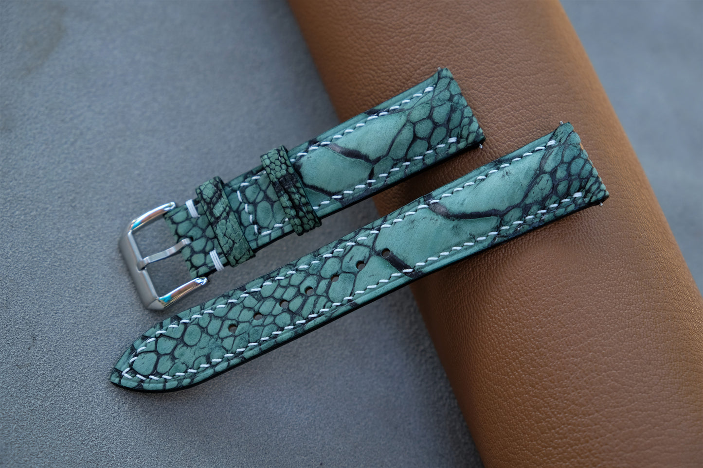 Green Nubuck Ostrich Leather Watch Strap