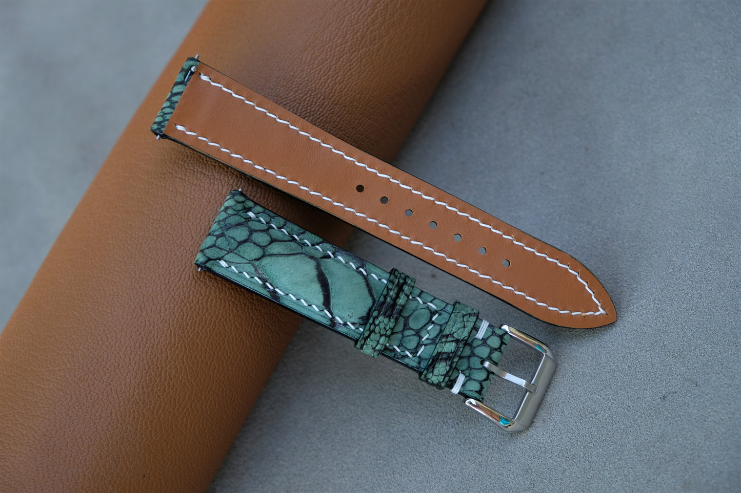 Green Nubuck Ostrich Leather Watch Strap