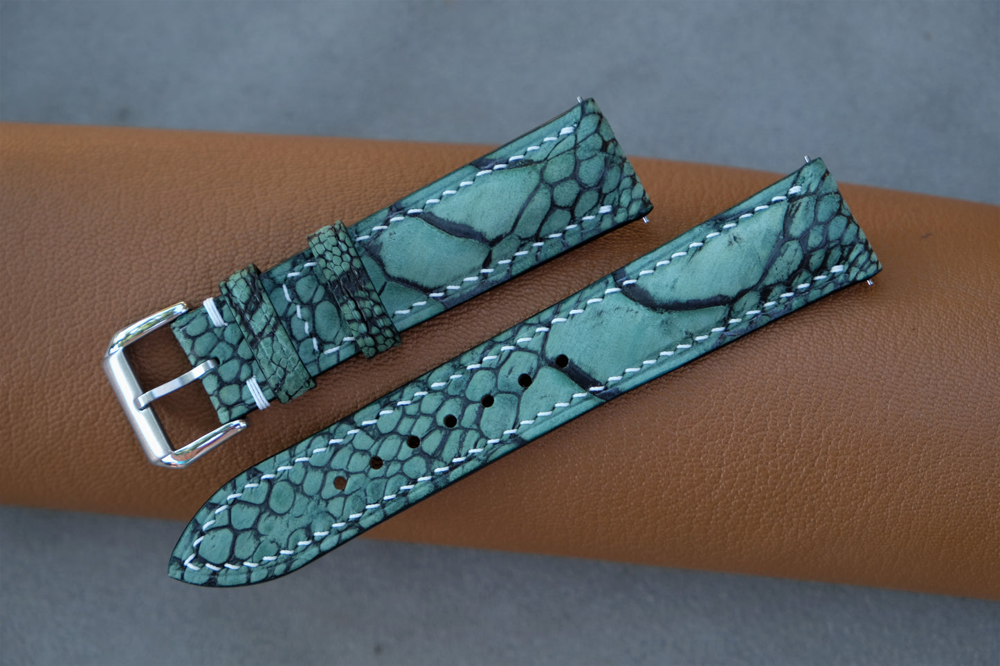 Green Nubuck Ostrich Leather Watch Strap