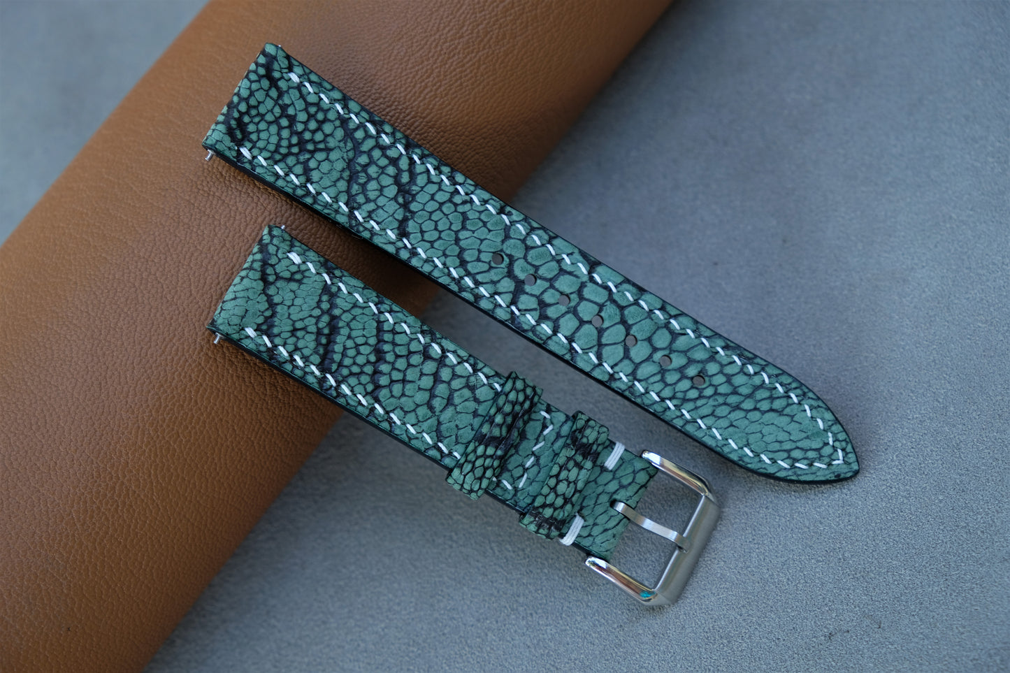 Green Nubuck Ostrich Leather Watch Strap