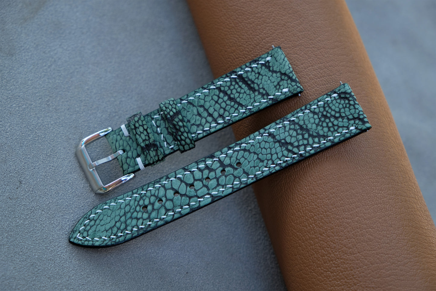 Green Nubuck Ostrich Leather Watch Strap