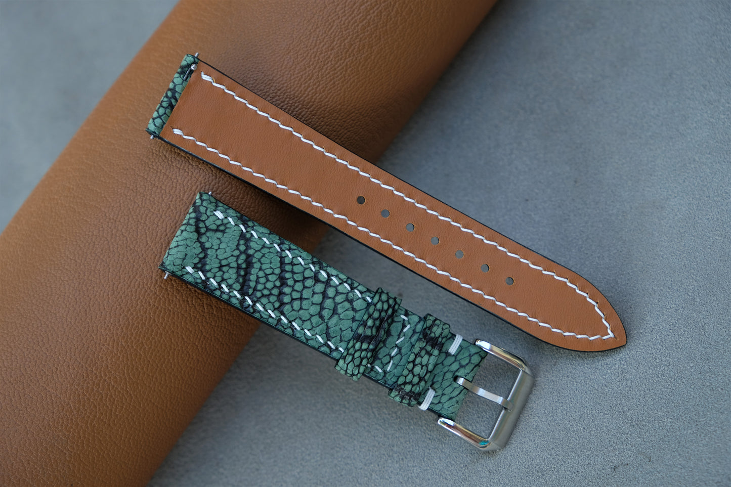 Green Nubuck Ostrich Leather Watch Strap