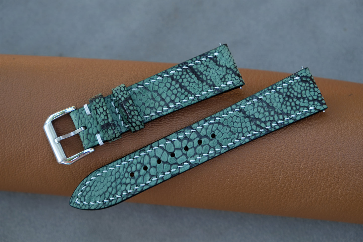 Green Nubuck Ostrich Leather Watch Strap