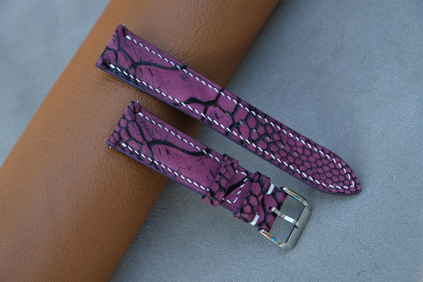 Purple Ostrich Leather Watch Strap