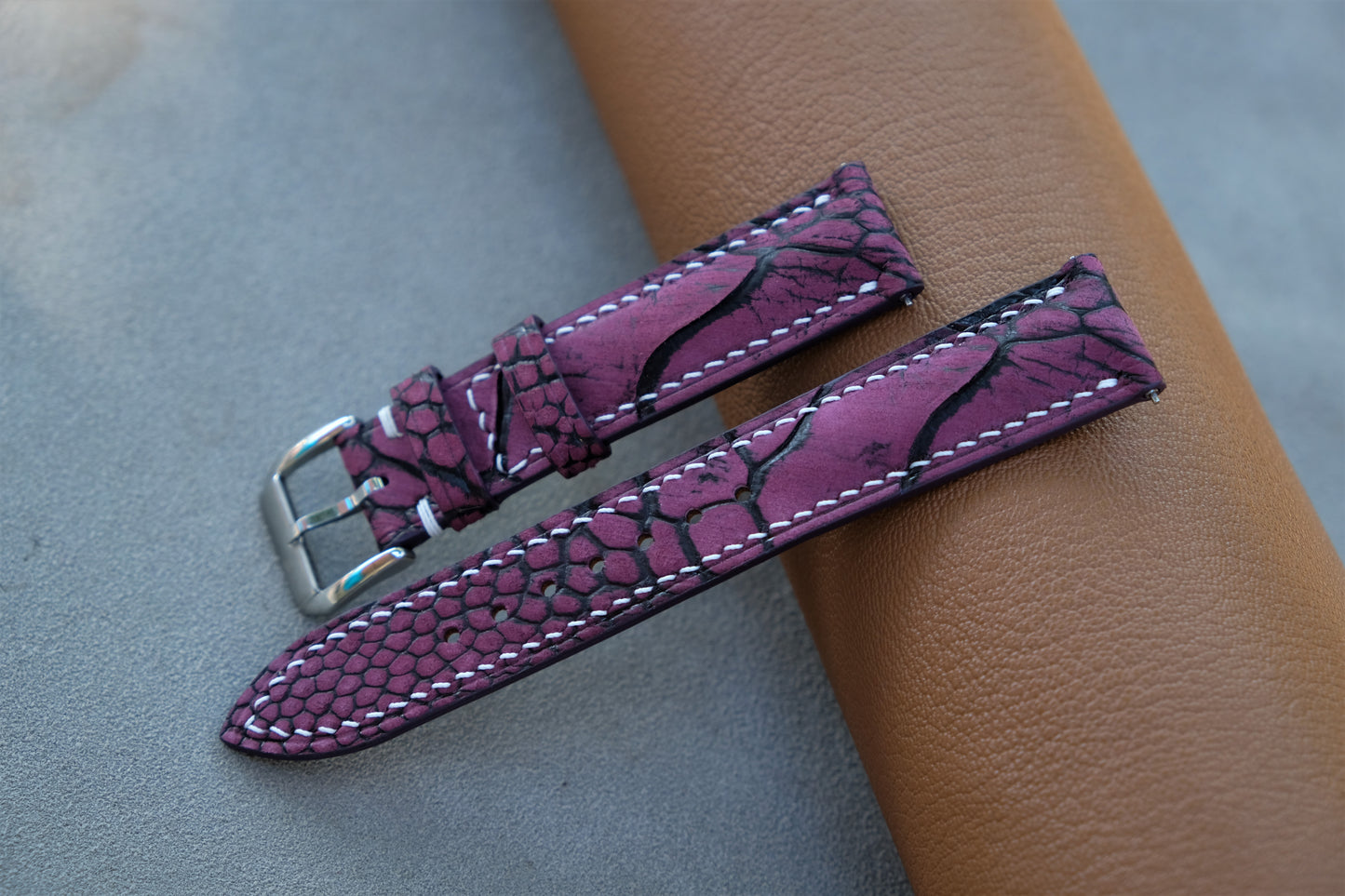 Purple Ostrich Leather Watch Strap