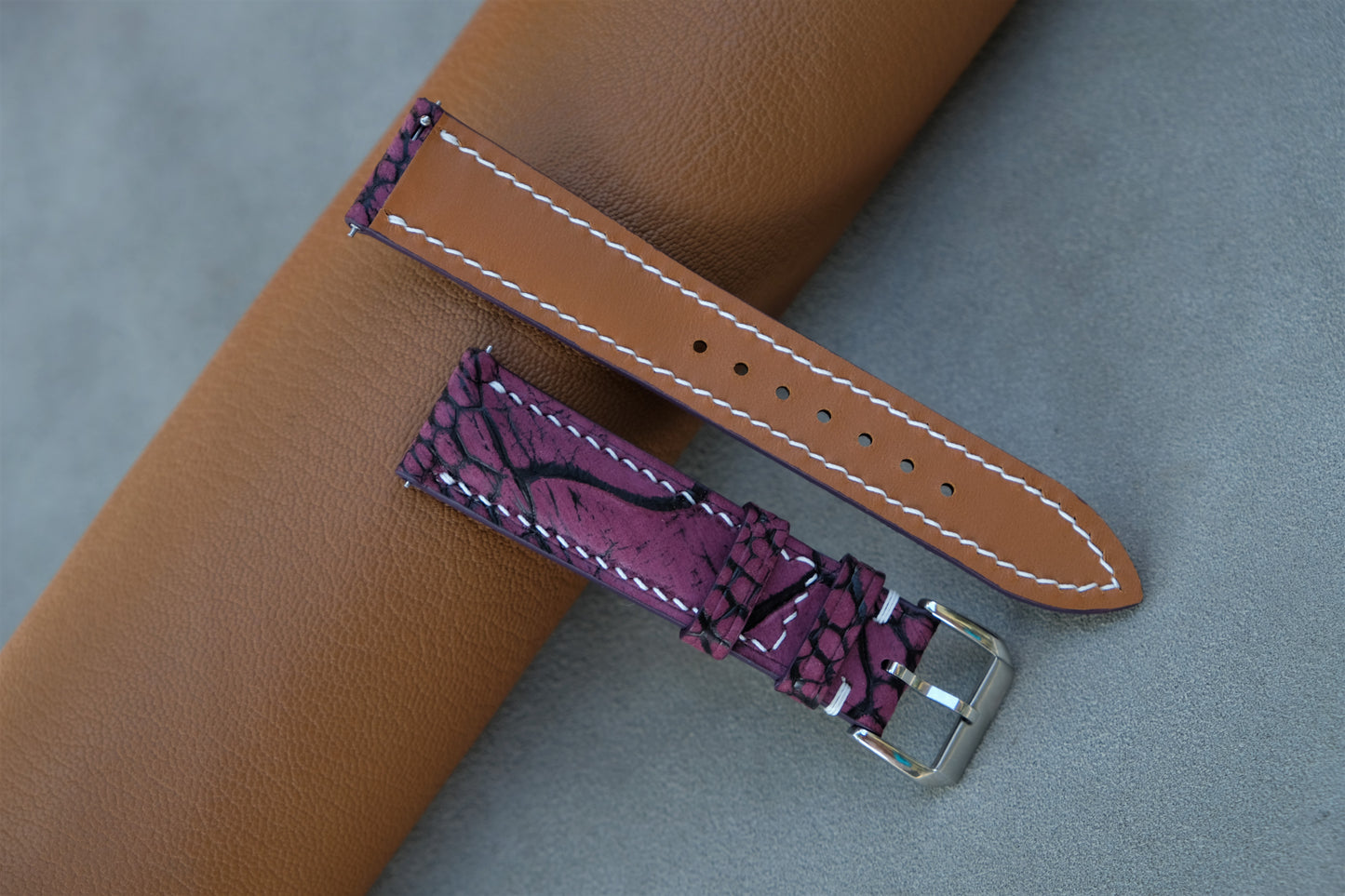 Purple Ostrich Leather Watch Strap