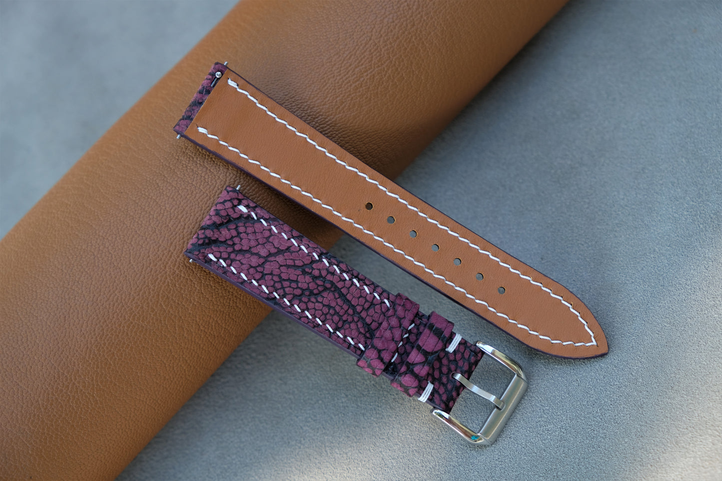 Purple Ostrich Leather Watch Strap