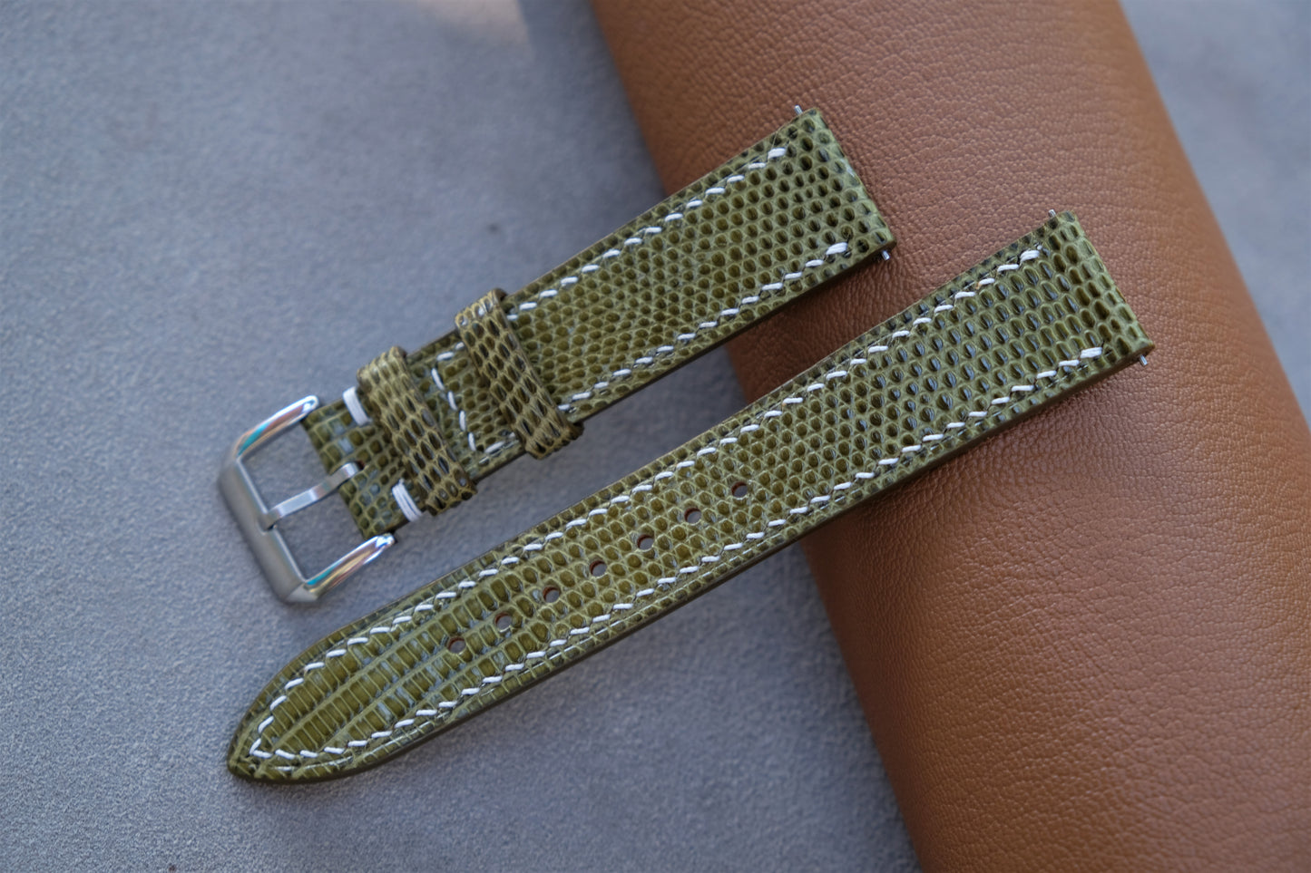 Olive Lizard Leather Watch Strap