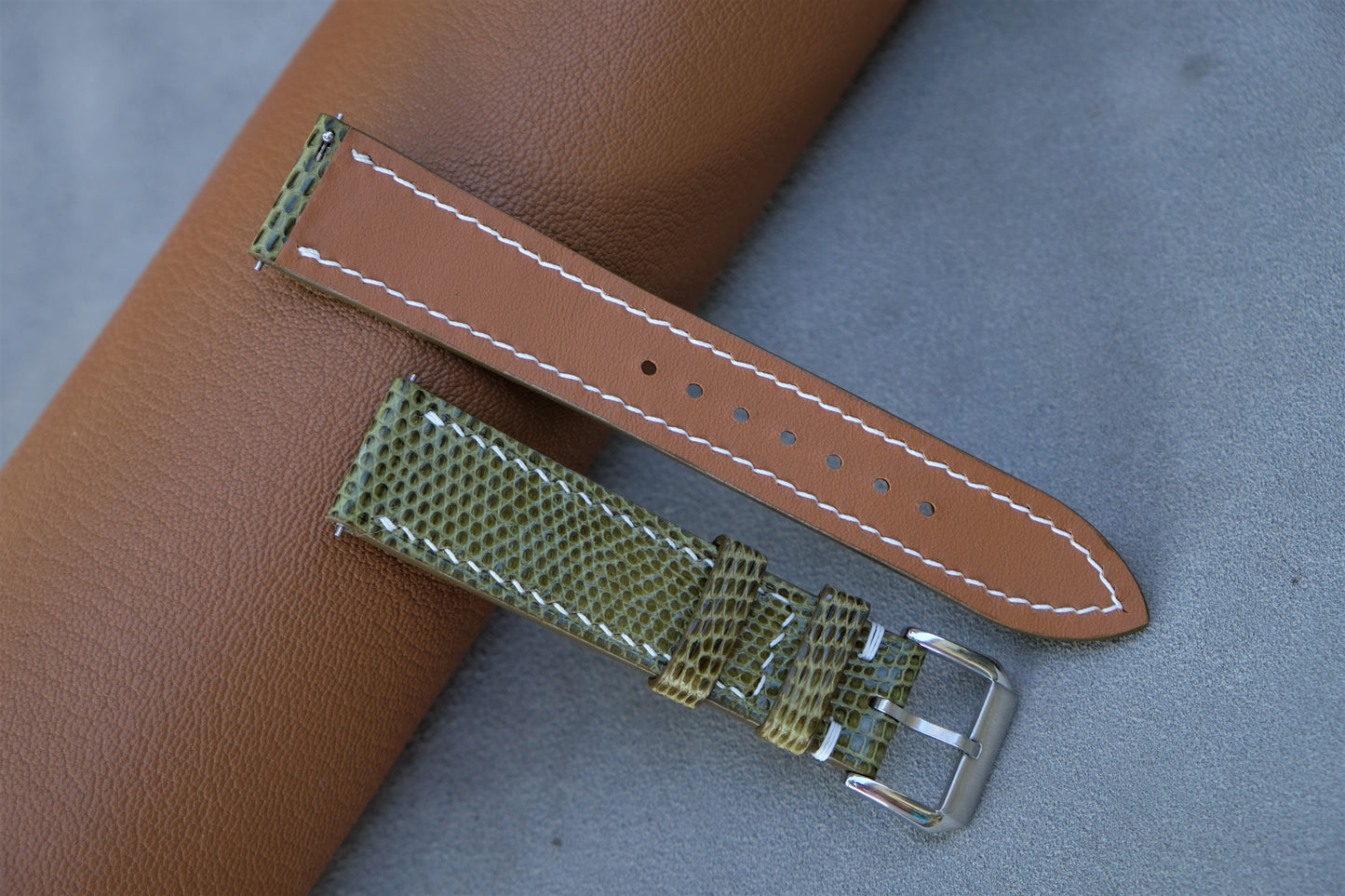 Olive Lizard Leather Watch Strap